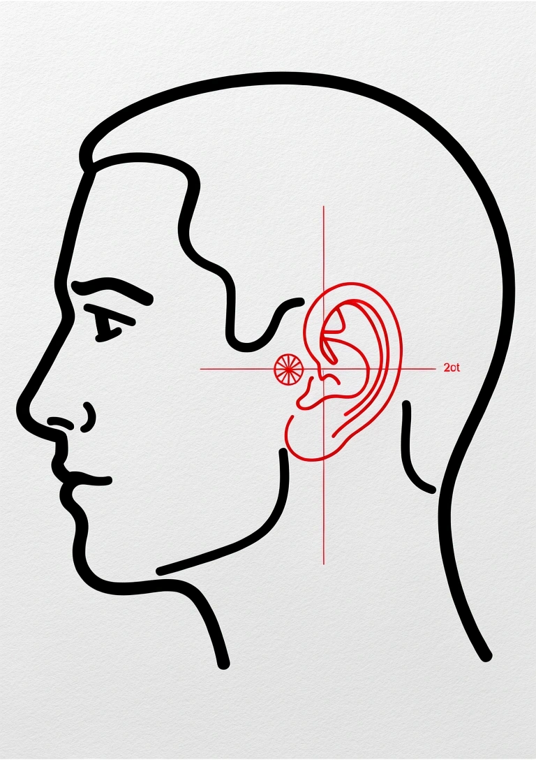 Perfil humano y esquema anatómico del oído